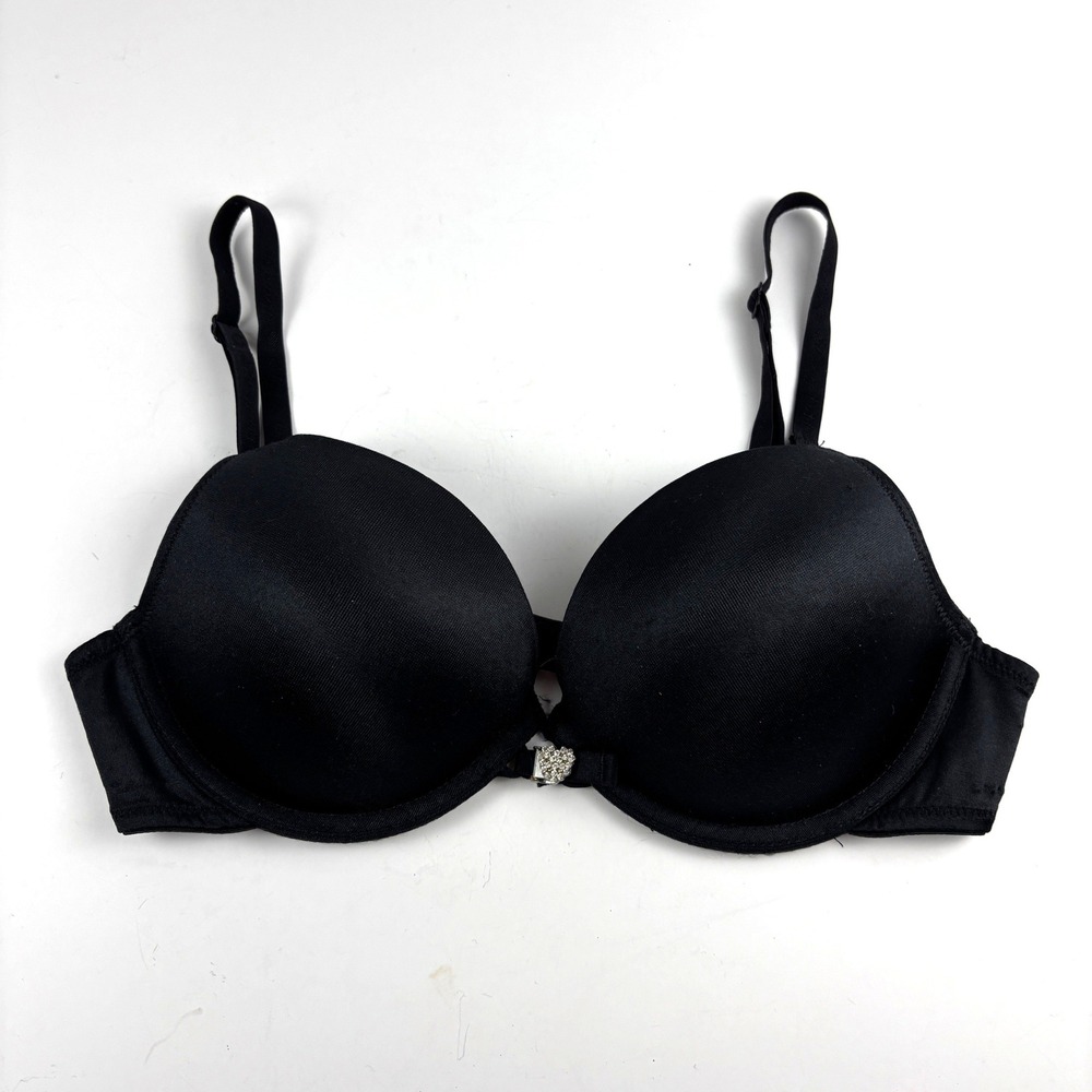 Y2K Victoria's Secret Bra Sexy Little Things Women 34C Black Heart Bling Push Up